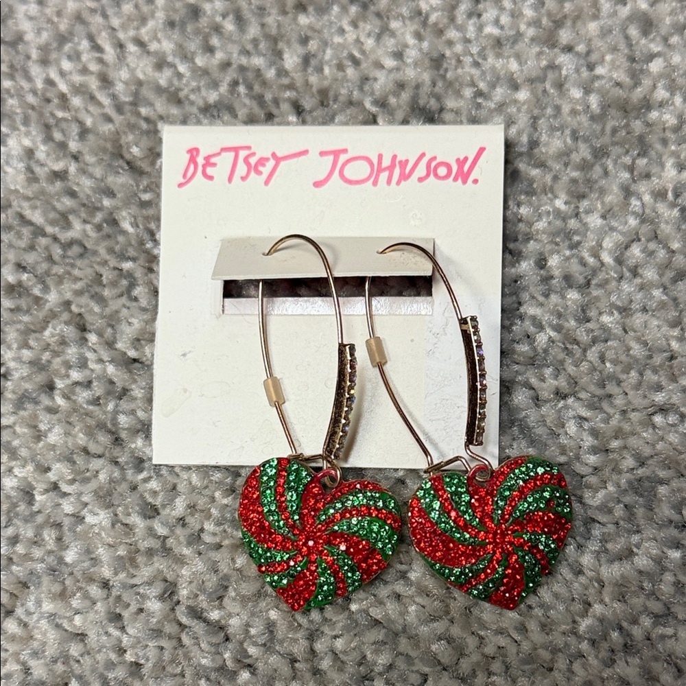 Betsey Johnson Swirl Heart Earrings in Red and Green-NEW